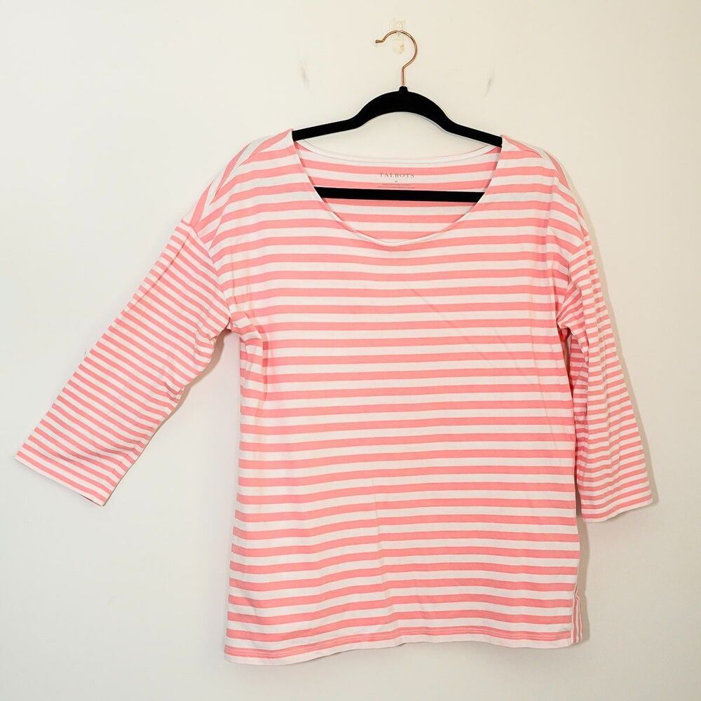 Talbots Top M Pink White Stripes Cotton